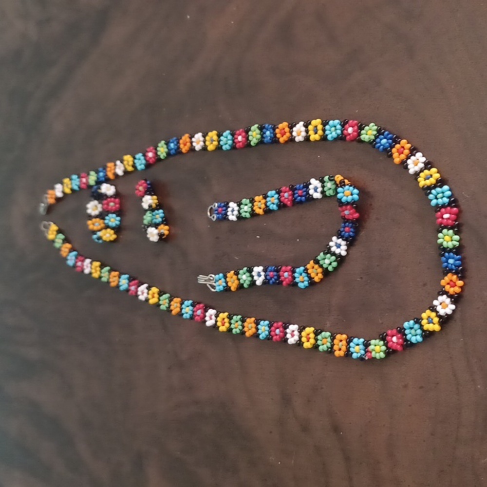 Colorful Aboriginal Flower Beaded Jewelry Set 6951